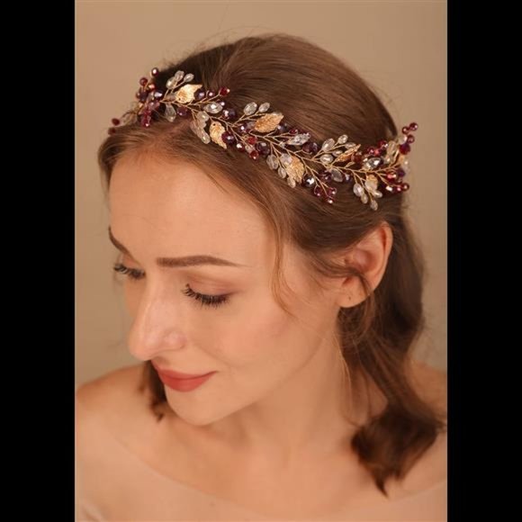 Red Hair Vine Crystal Hair Vine Wedding Fall  Boho Hair Vine Gold Leaf main image 6